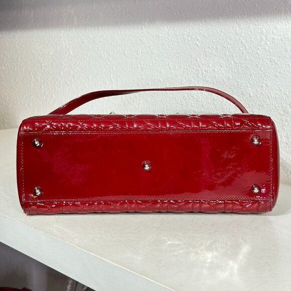 Dior Red Patent Large Patent Leather Lady Dior Shoulder Bag - Picture 6 of 10